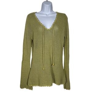 Vintage Y2K Eight Eight Eight Green Boho Fairycore Knit Bell Sleeve Beaded Top L